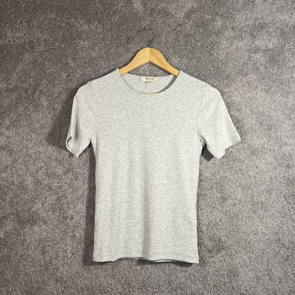 Madewell Womens Small Gray Ribbed Short Sleeve Crew Neck T-Shirt Casual Stretch